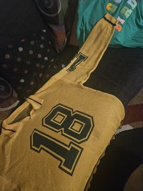 Yellow Knit Varsity Sweater with Number 18